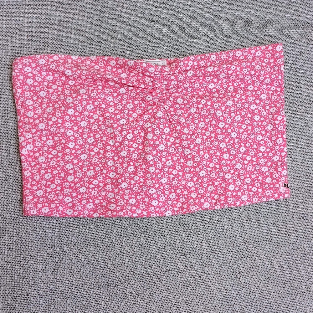 Full Tilt Tube Top Womens XL Pink New Floral Ditsy Cinched Front Strapless